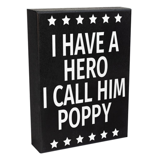 JennyGems Poppy Gifts from Grandson Granddaughter, Gifts for Poppy, I Have A Hero I Call Him Poppy Wood Sign, Poppy Christmas Presents