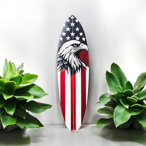 Outdoor Patriotic Decorative Surfboard, Americana Wall Hanging, Weather Resistant PVC, 5 Foot