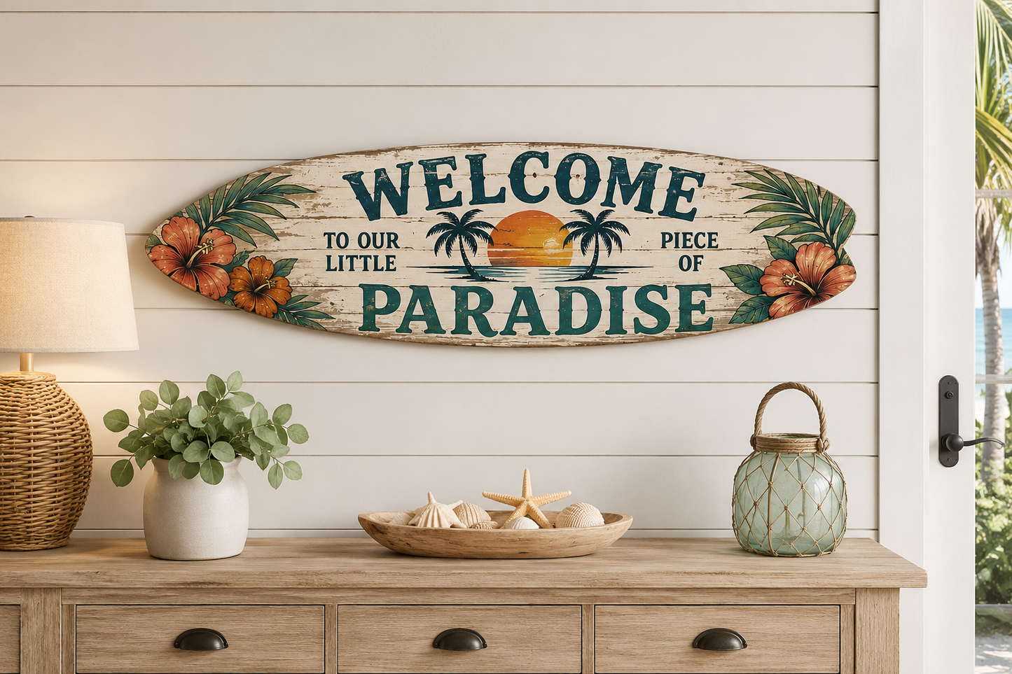 Welcome to Our Little Piece of Paradise Surfboard Beach and Coastal Decor