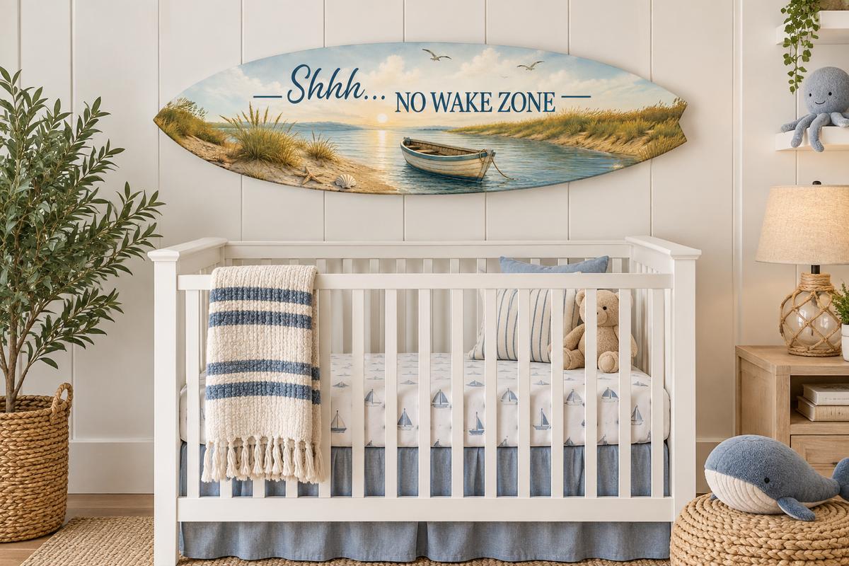 No Wake Zone Surfboard, Coastal Wall Hanging