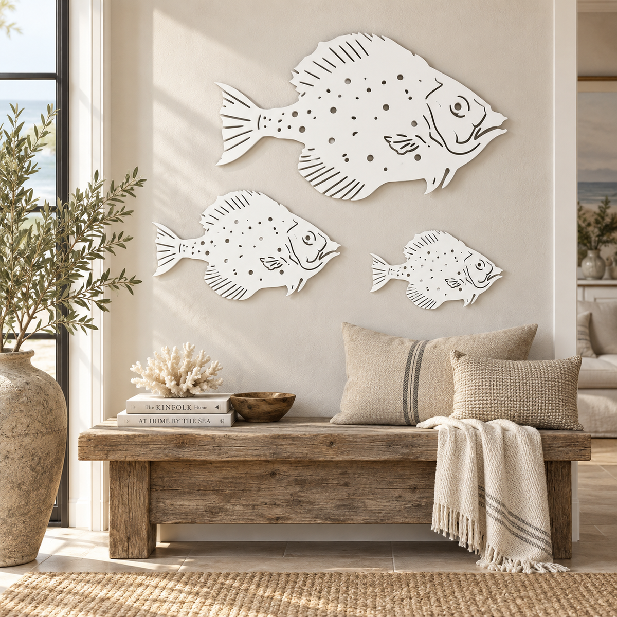 Flounder Fish Wall Decor: Weather-Resistant Coastal Sign, Indoor Outdoor