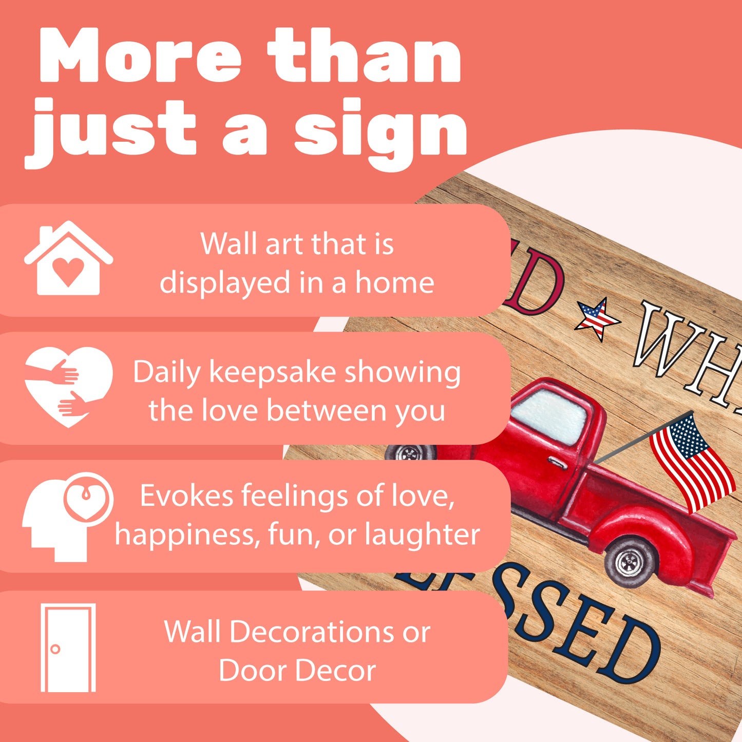 Red White and Blessed Wooden Patriotic Sign