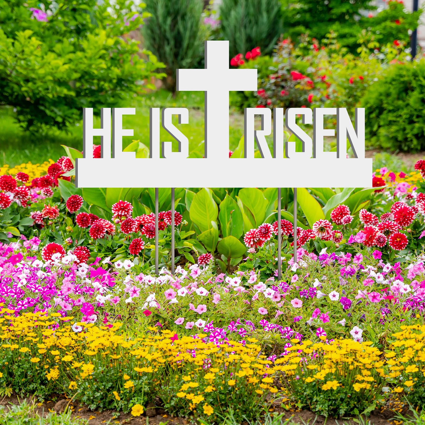 He Is Risen Outdoor Yard Sign, White