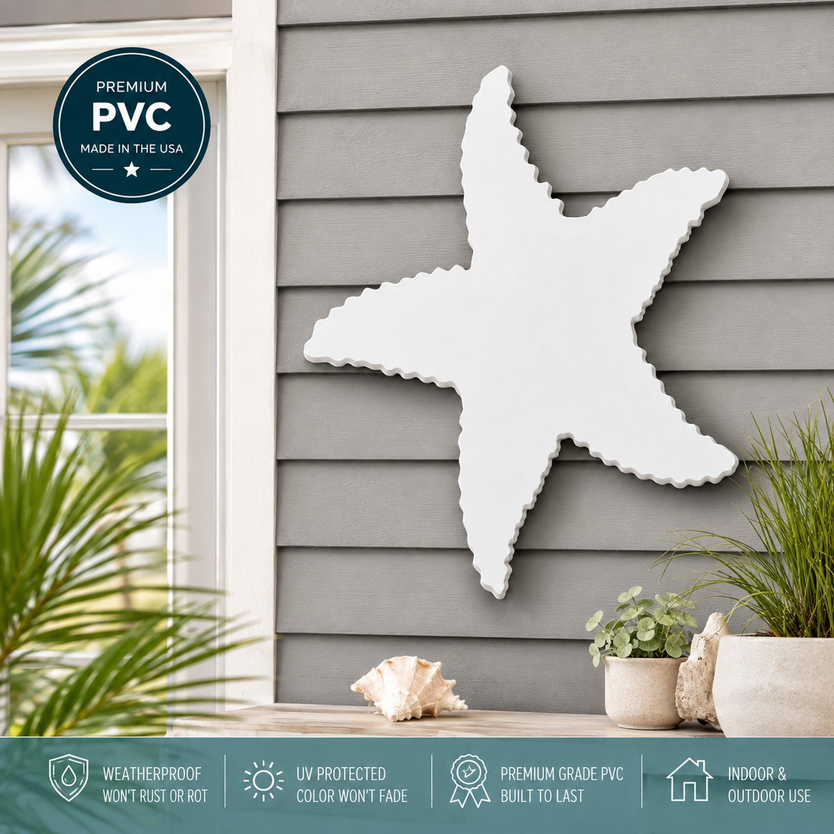Outdoor Starfish Wall Decor, PVC Starfish Beach House Decoration, Weatherproof Coastal Wall Art for Pool, Shed, Nautical Ocean-Themed Hanging Sign