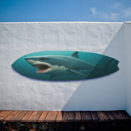 Outdoor Shark Surfboard Wall Art – Ocean Themed Shark Decor, Weatherproof PVC Beach House Sign Decorative Coastal Wall Hanging, 5 Foot