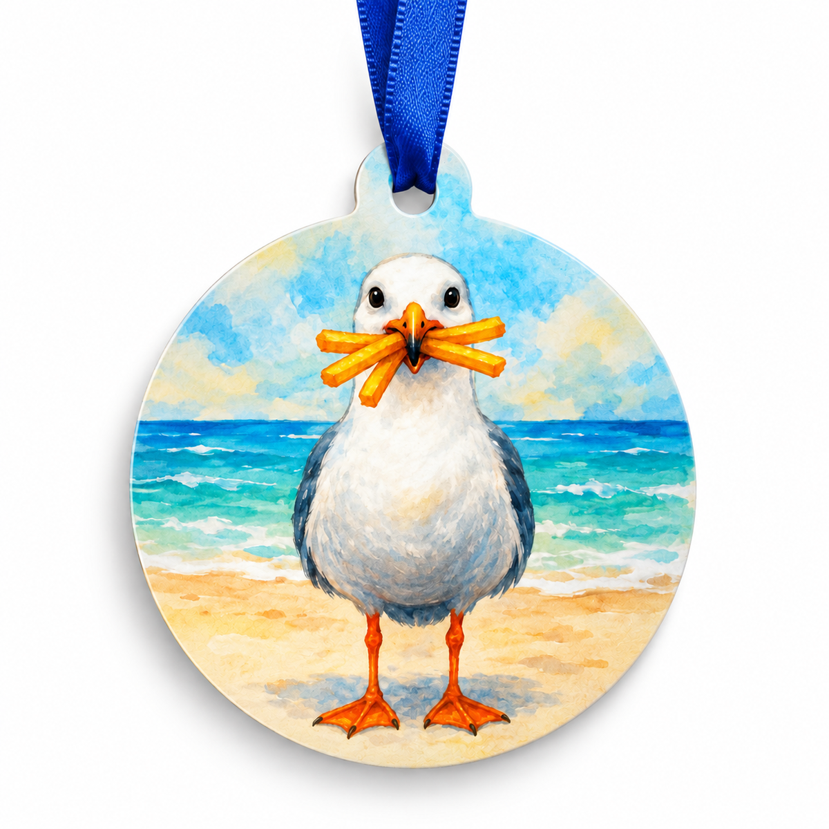 Seagull with French Fries Ornament: Coastal Christmas Tree Decoration