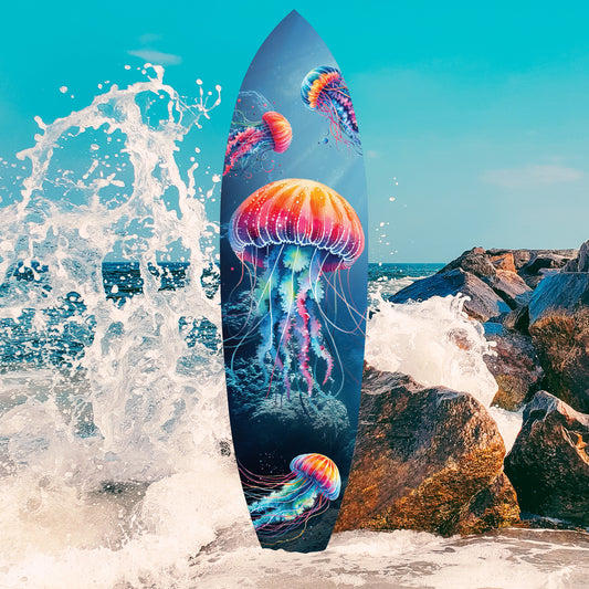 Outdoor Jellyfish Surfboard Wall Hanging, Weather Resistant and Colorful, Decorative Jellyfish Wall Art, 3 Foot