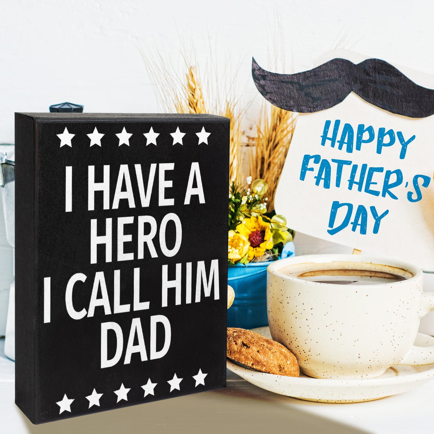 JennyGems Dad Gifts, Dad Birthday Gift, I Have A Hero I Call Him Dad Sign, Gifts for Dad, 6x8 Inch Wood Box Sign, Decorative Plaque for Dad, American Made