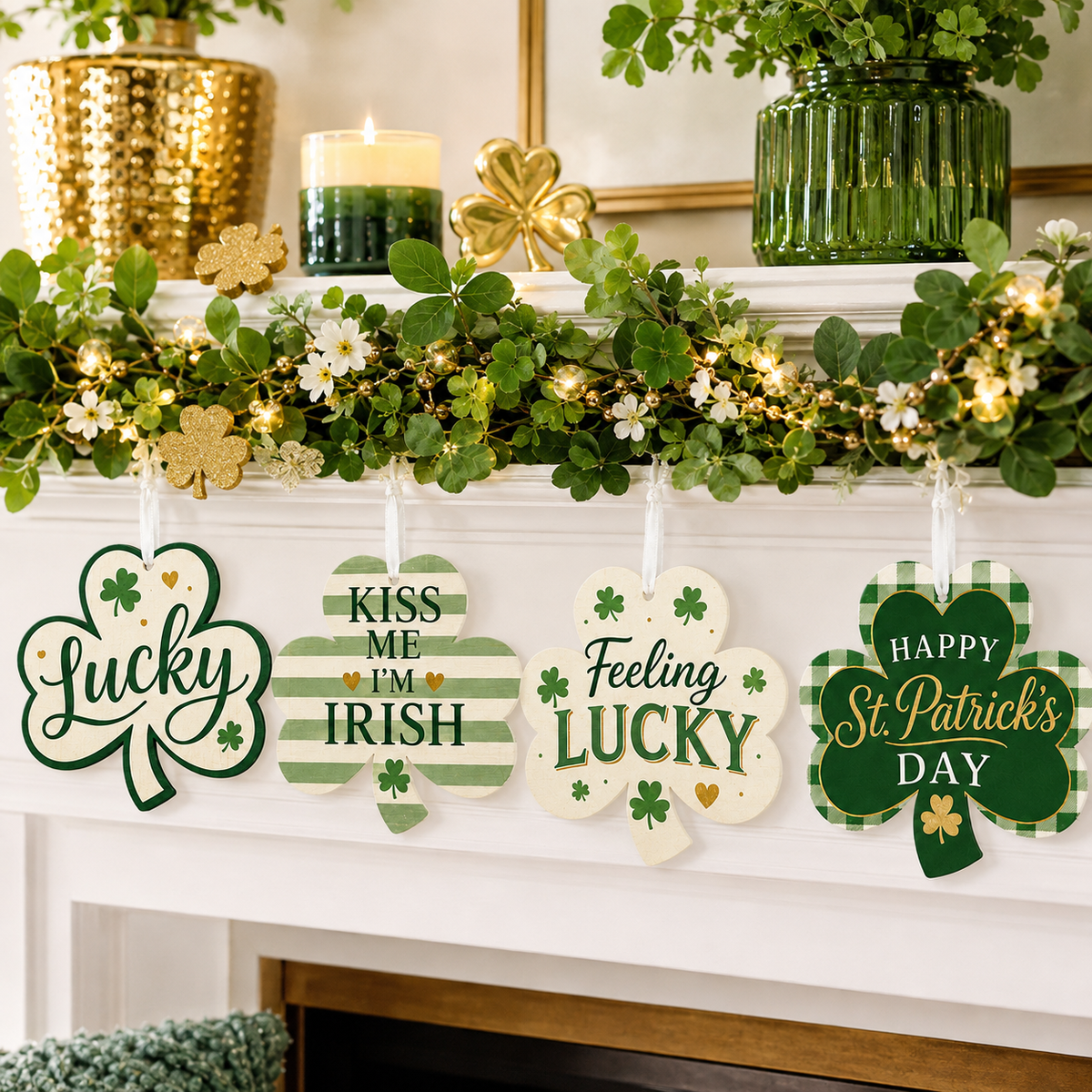 Shamrock Ornaments 4pc Set, St. Patrick's Day Decor