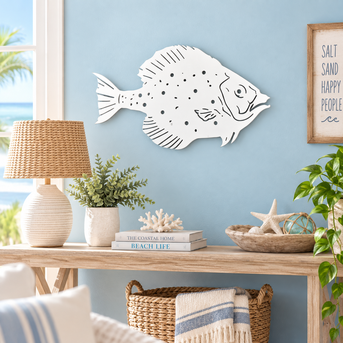Flounder Fish Wall Decor: Weather-Resistant Coastal Sign, Indoor Outdoor