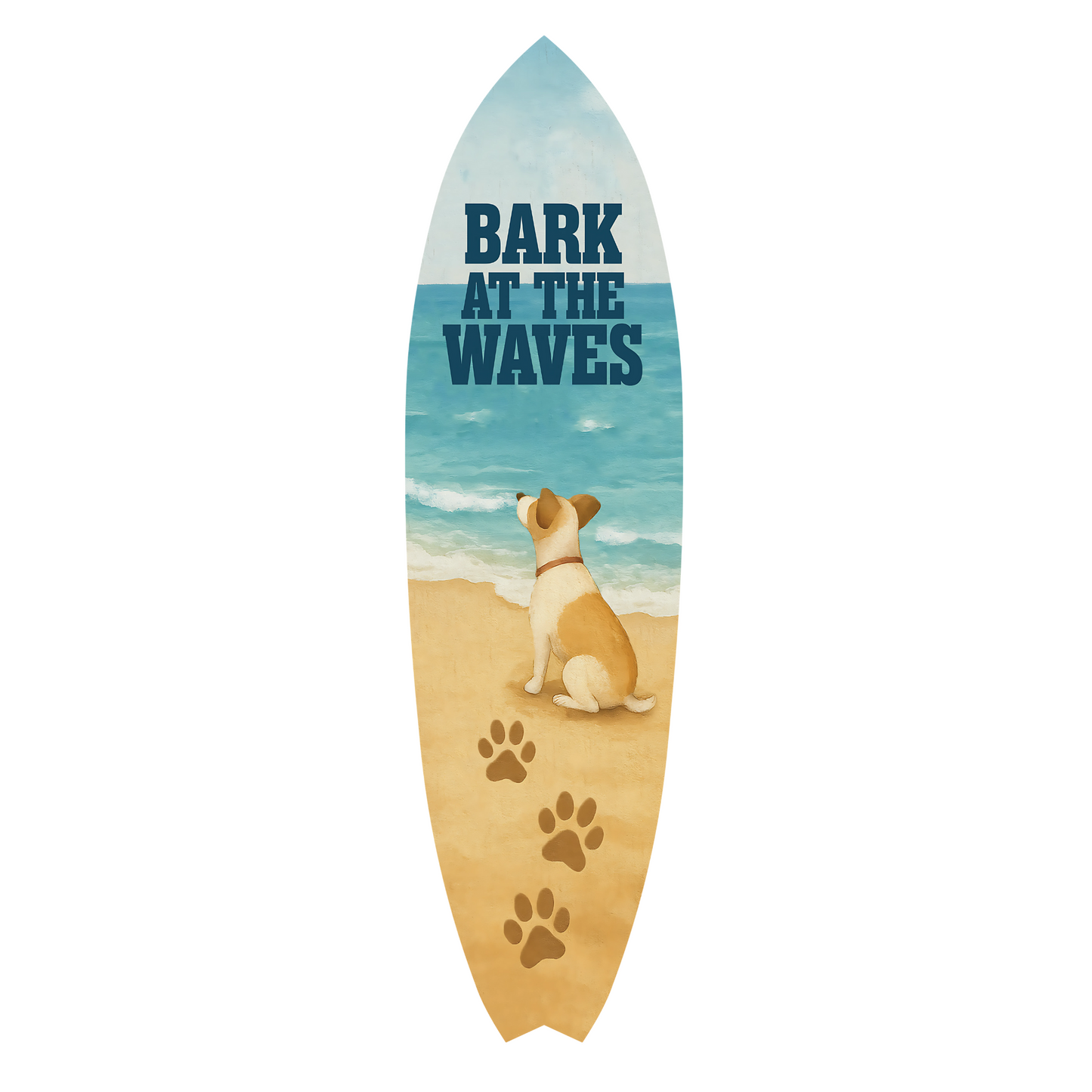 Outdoor Dog Surfboard Wall Decor – Coastal Pet Wall Art for Porch, Pool, Fence, PVC Beach House Decor for Dog Owners, Bark at Waves, 5 foot