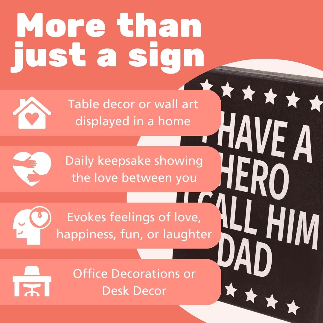 JennyGems Dad Gifts, Dad Birthday Gift, I Have A Hero I Call Him Dad Sign, Gifts for Dad, 6x8 Inch Wood Box Sign, Decorative Plaque for Dad, American Made