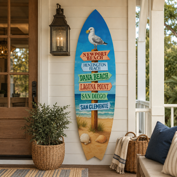 Southern California Coastal Surfboard Wall Sign Newport Beach
