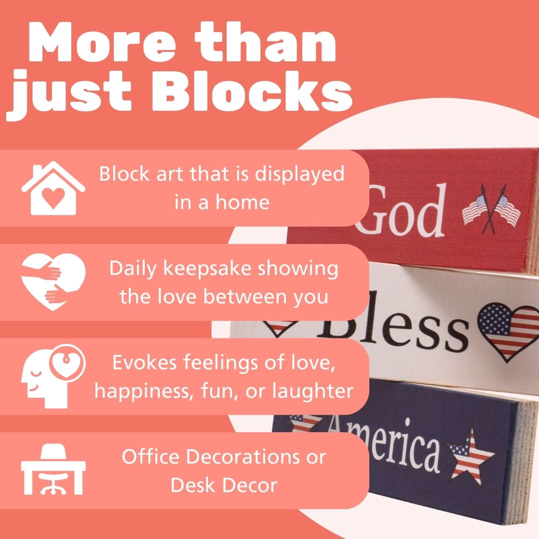 JennyGems American Pride Gifts, God Bless America Signs, Wood Blocks Set of 3, 5.5x2 in, Patriotic American Decorations, USA Tiered Tray Decor, Mantel Decor, Patriotic Home Decor, Made in USA