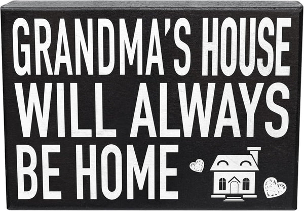 “Grandma’s House Will Always Be Home” Wooden Sign – Sentimental Birthday & Christmas Gift from Grandchildren or Children – Wall & Shelf Décor – Made in USA