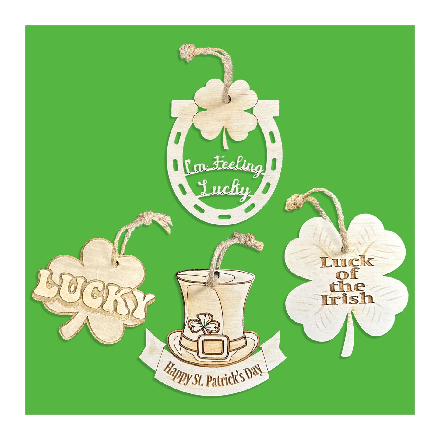 St. Patrick's Day Wooden Ornament Bundle, Set of 4 Unfinished Ornaments for DIY Crafts, Irish Decor and Gifts, Made in USA
