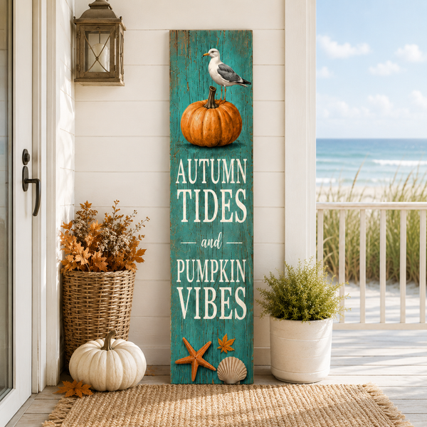 Fall Coastal Porch Board and Leaner Sign, Pumpkin Vibes