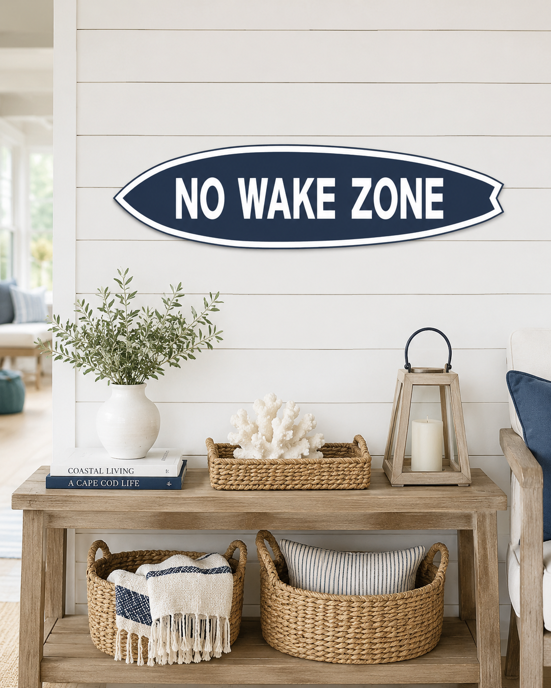 No Wake Zone Surfboard Wall Art | Nautical Lake House Decor | PVC Sign