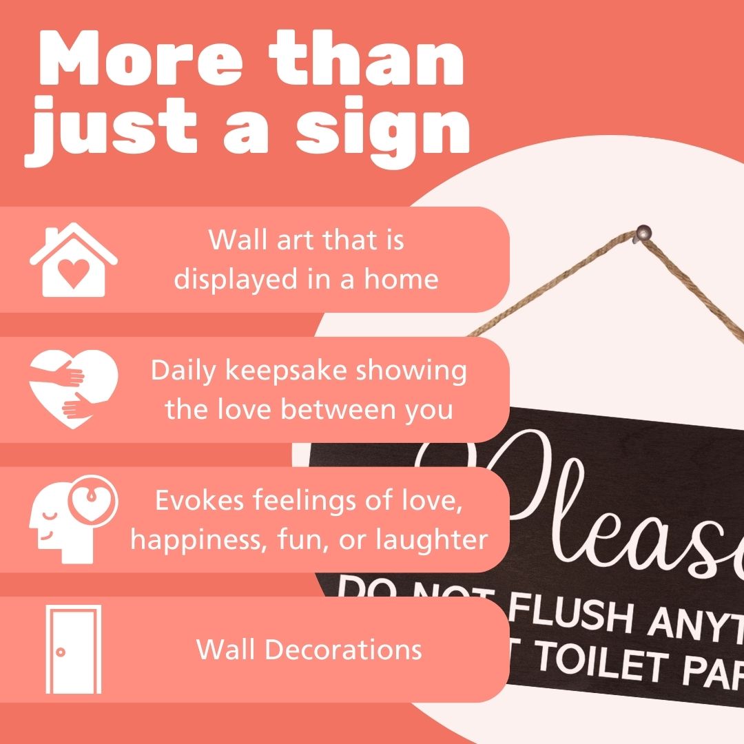 JennyGems Sensitive Plumbing Bathroom Sign, Do Not Flush Anything Except Toilet Paper Wood Sign, Septic System Bathroom Wall Hanging
