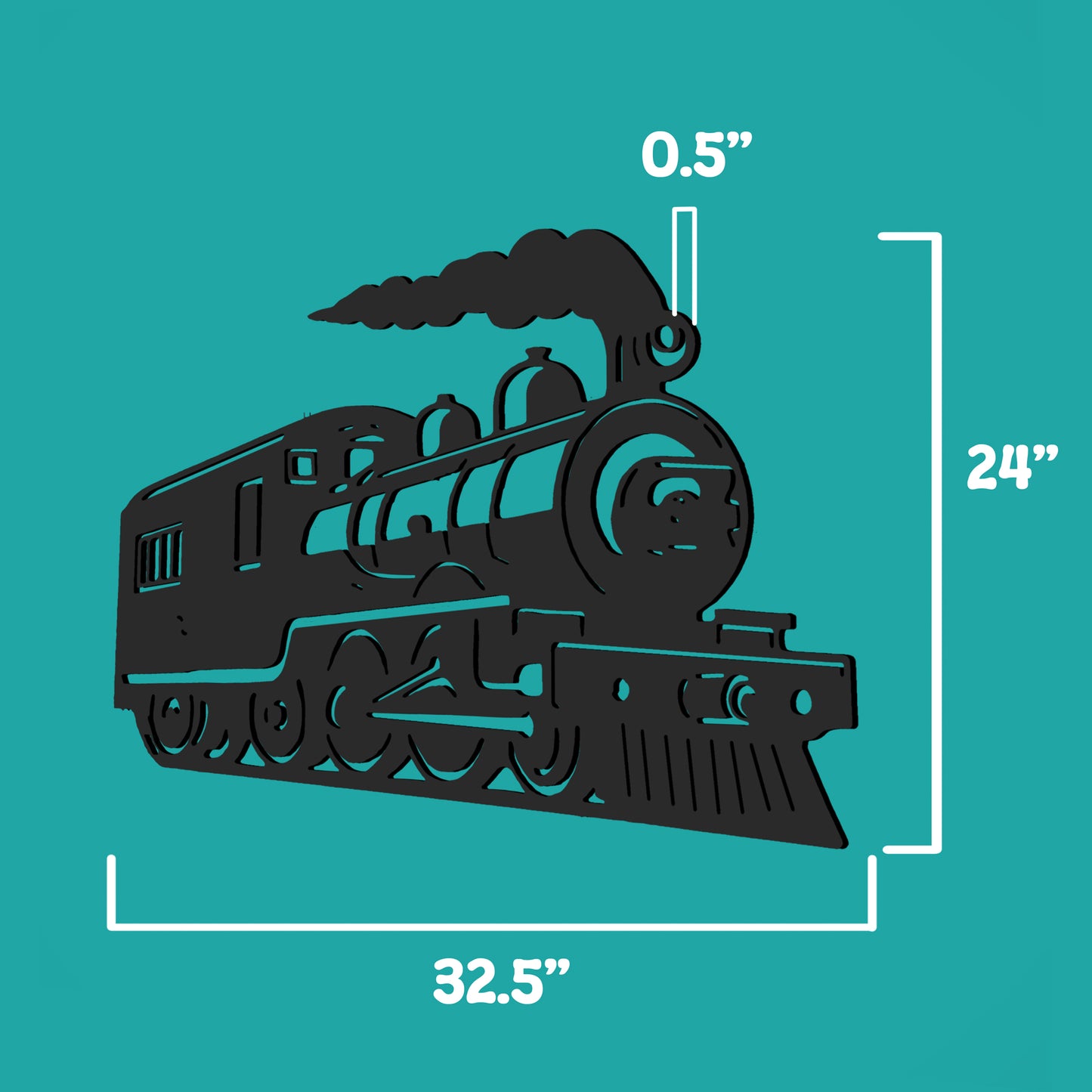 Outdoor Train Steam Locomotive Wall Art – Black PVC Railroad Decor – Weatherproof Train Car Sign