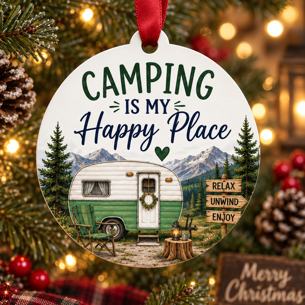 Camping is my Happy Place Christmas Ornament