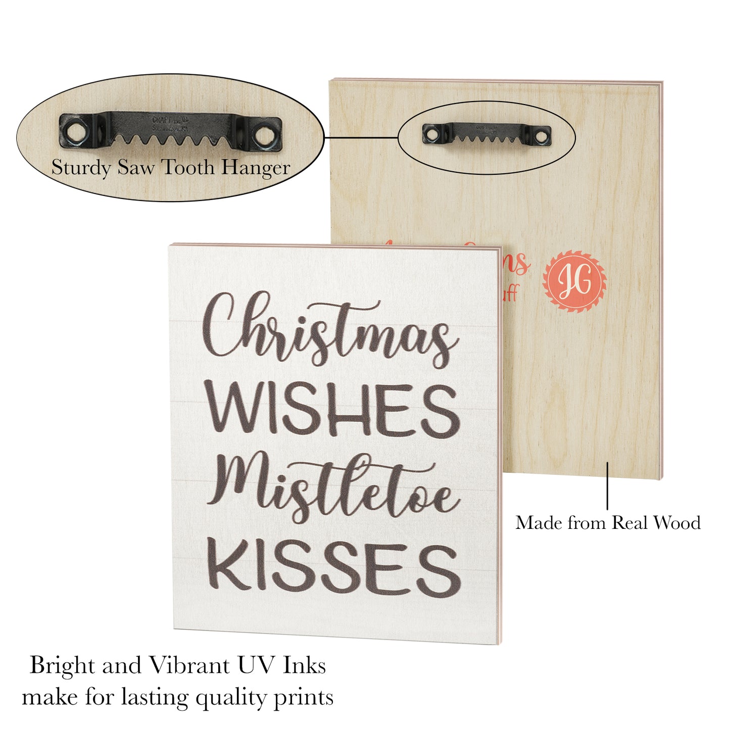 Christmas Wishes Mistletoe Kisses, 7.25x6 Inch Wood Sign, Christmas Decorations, Christmas Gifts, American Made