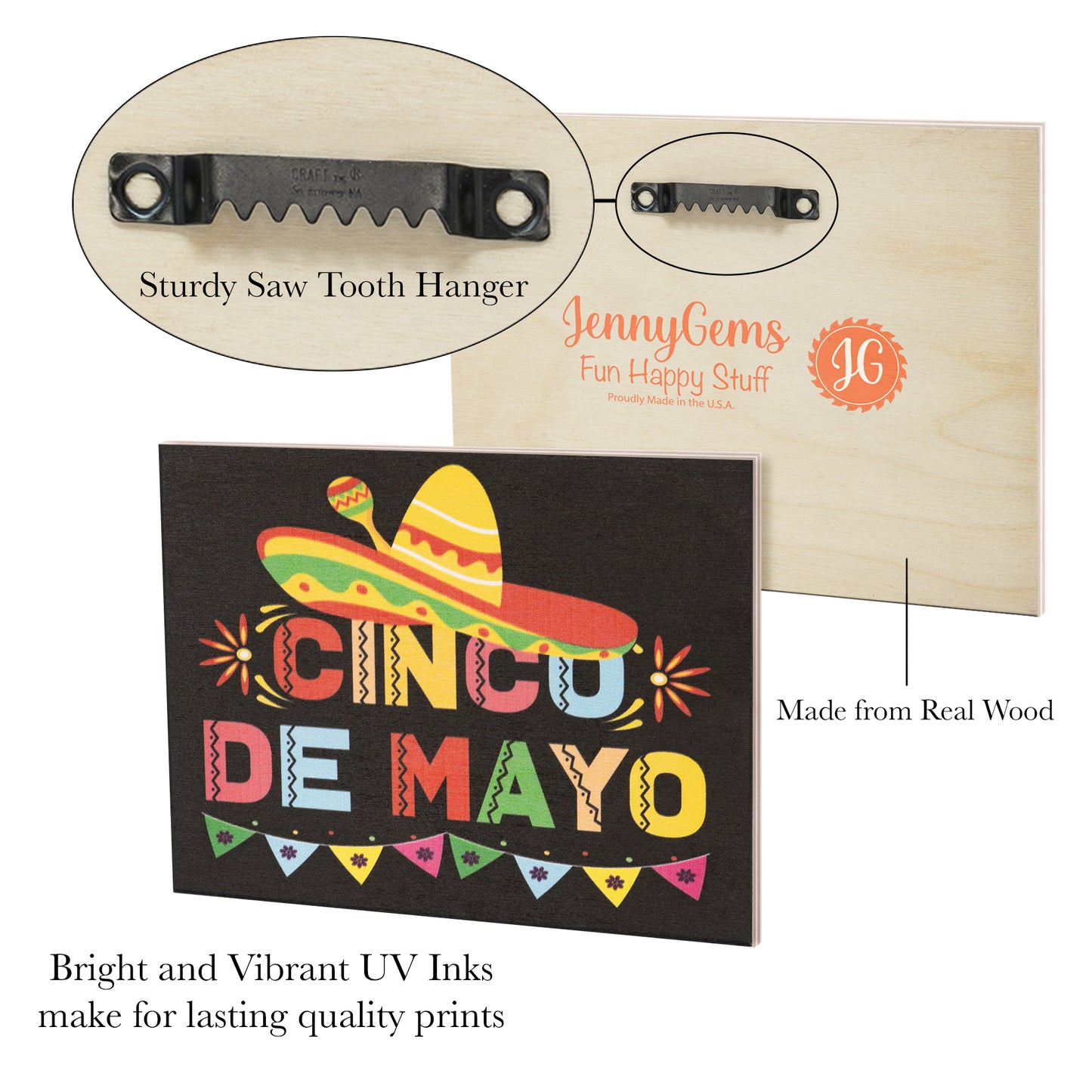 Cinco de Mayo Sign and Decorations, Mexican Fiesta Party Decor, Wooden Sign and Wall Hanging, Made in USA