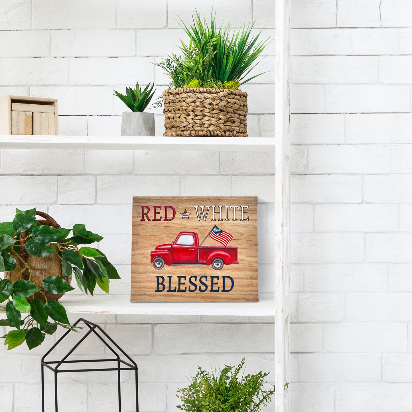 Red White and Blessed Wooden Patriotic Sign