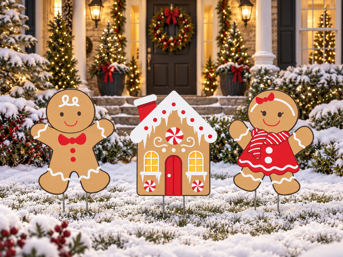 Gingerbread Yard Signs Set: PVC Christmas Outdoor Decor