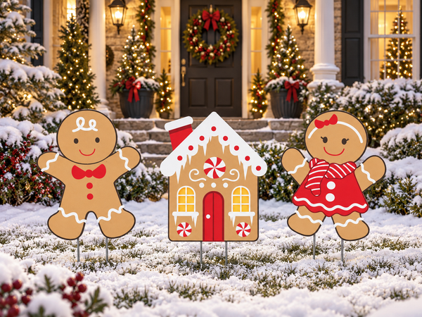Gingerbread Yard Signs Set: PVC Christmas Outdoor Decor