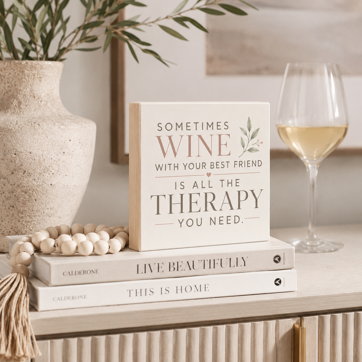 Sometimes Wine with Your Best Friend Is All the Therapy You Need | Wood Sign
