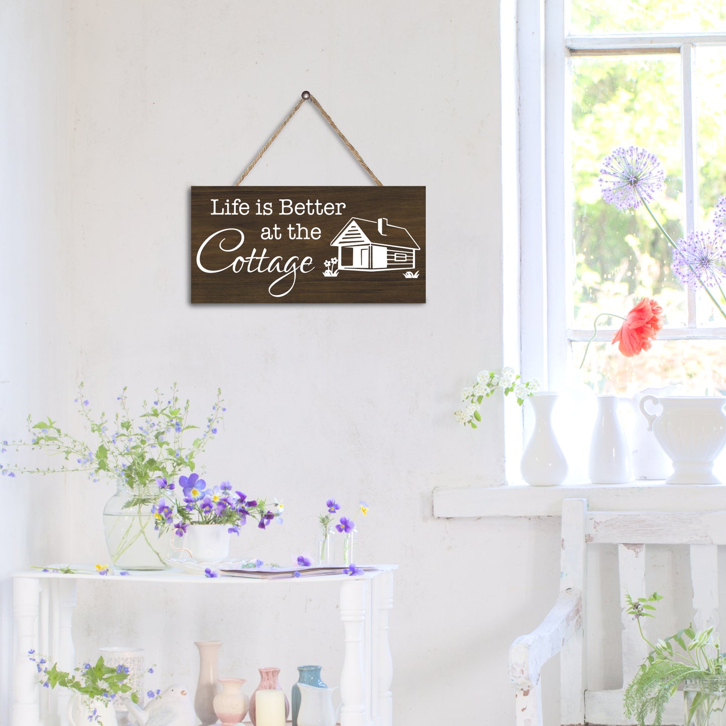 JennyGems Life is Better at the Cottage - Wood Rustic Decorative Sign, Cottage Wall Art, Cottage Sign, Cottage Gift, Cottage Decor