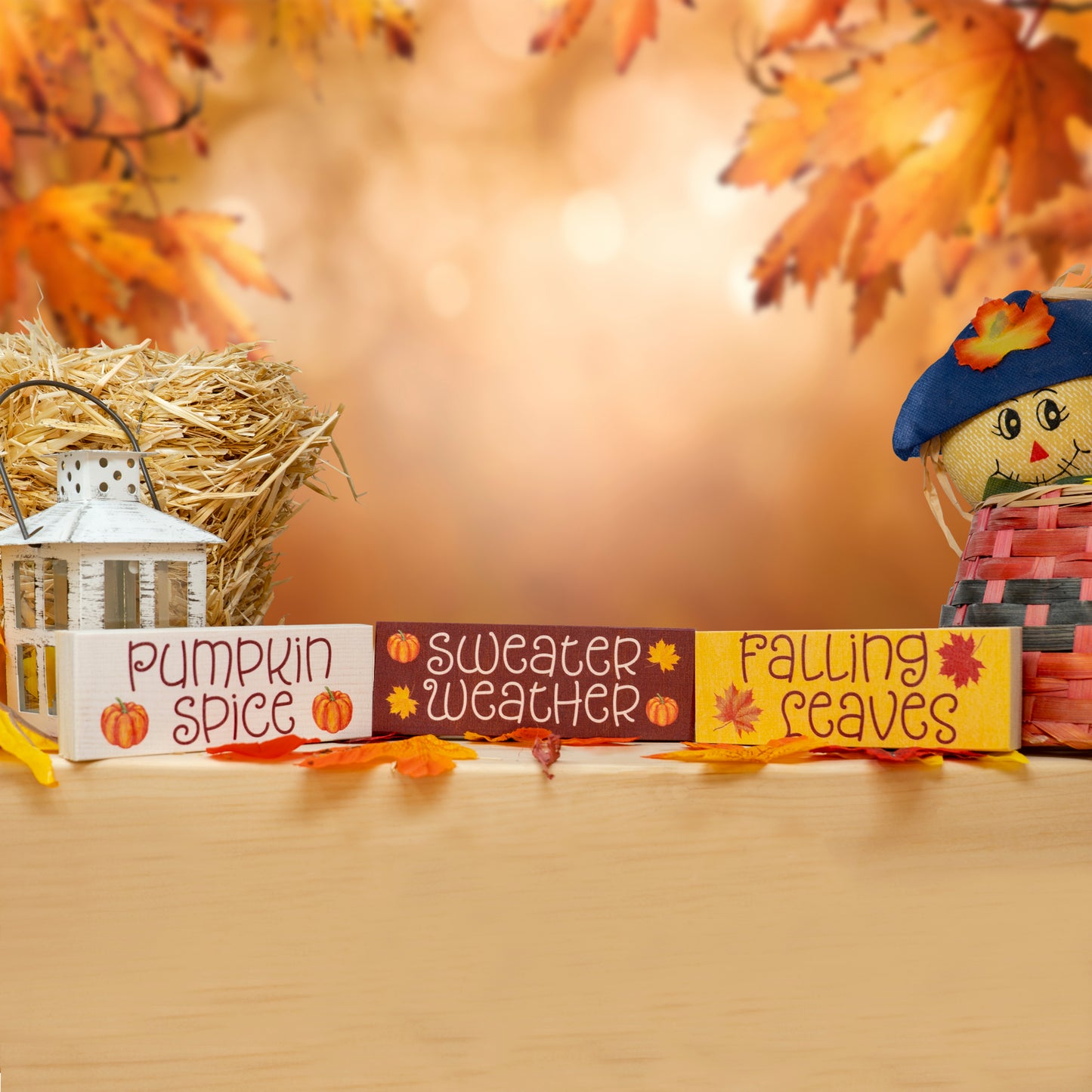 JennyGems Fall Decor, Fall Blocks Signs Pumpkin Spice Fall Decorations, Sweater Weather, Mantel and Tabletop Accents, Fall Tiered Tray Decor Made in USA