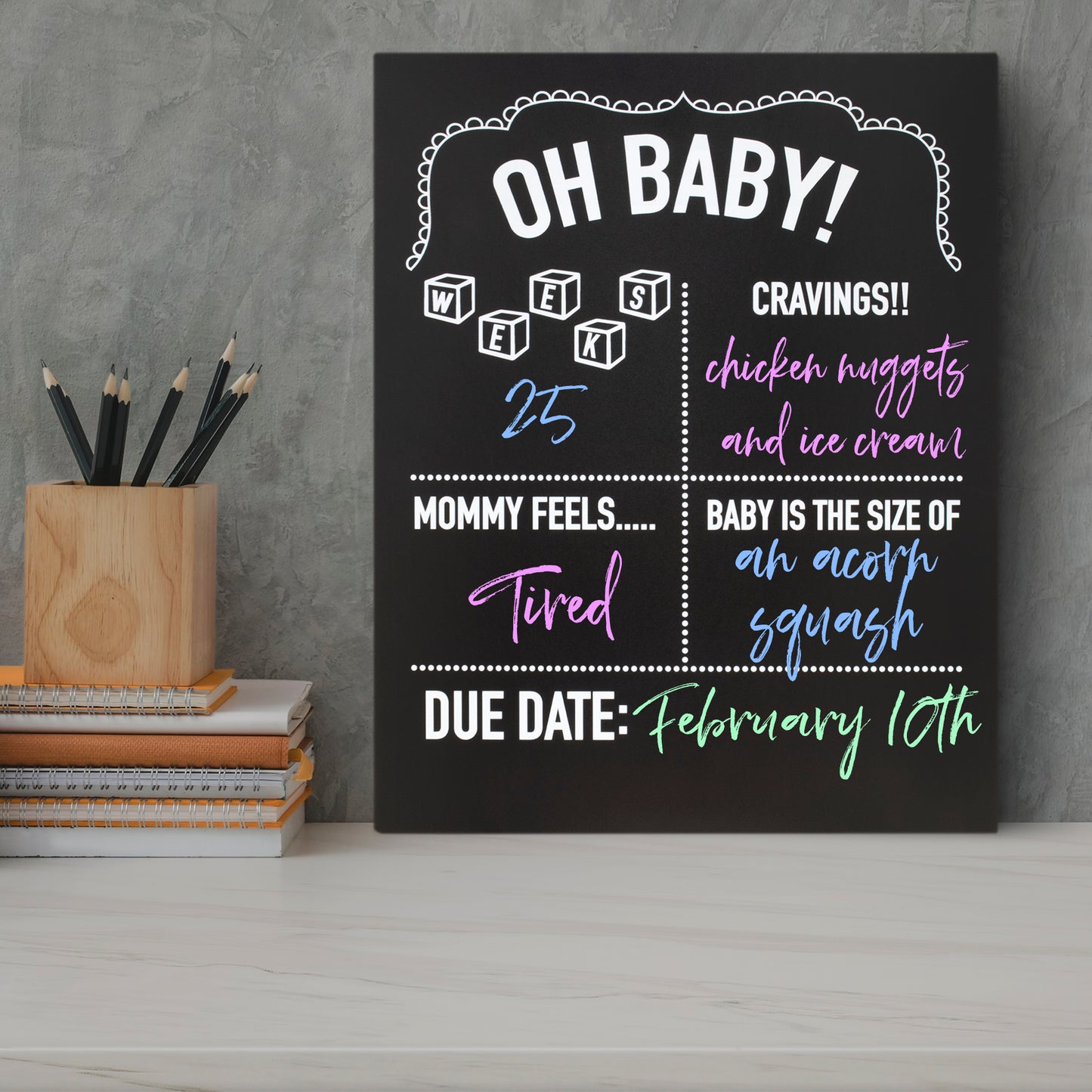 JennyGems Pregnancy Announcement Chalkboard, 11.5"x14.5" Reusable Weekly Pregnancy Tracker Photo Prop Board, Monthly Milestones Baby Bump Countdown, Pregnancy Timeline Wood Chalkboard Sign