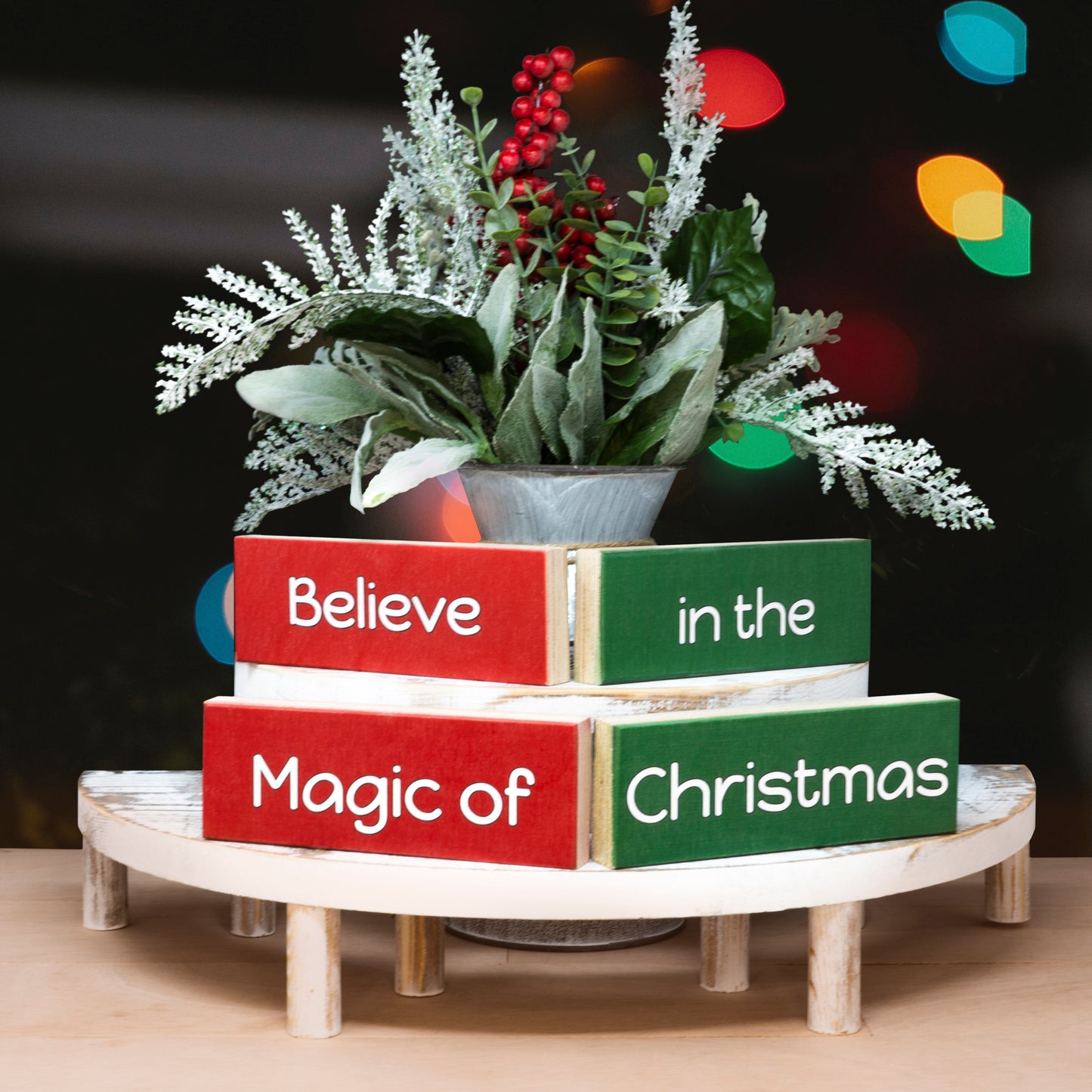 JennyGems Christmas Decorations Tiered Tray Decor, 4 Pieces Wooden Mini Christmas Blocks, Believe in the Magic of Christmas Wood Signs, Christmas Decor, Holiday Decor, Christmas Farmhouse Decorations