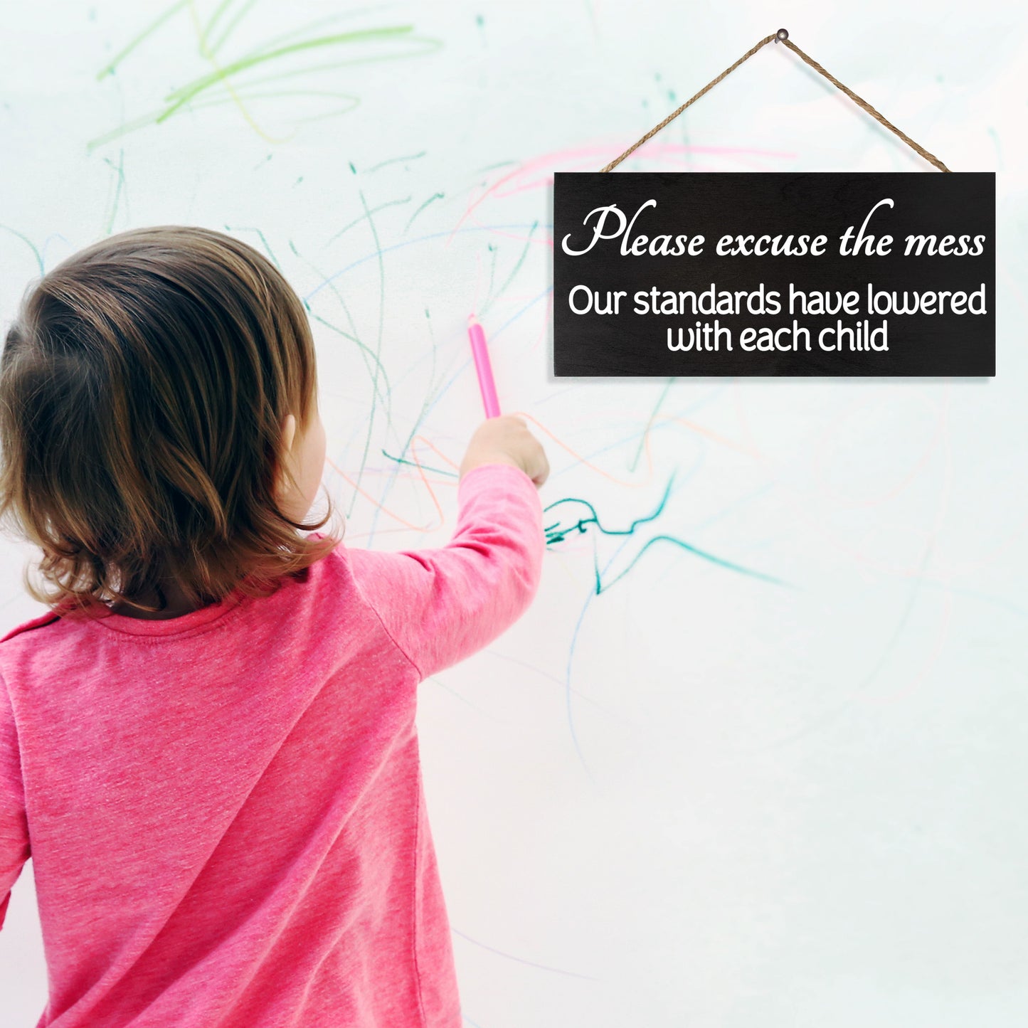 JennyGems Please Excuse The Mess Our Standards Have Lowered with Each Child Wooden Sign