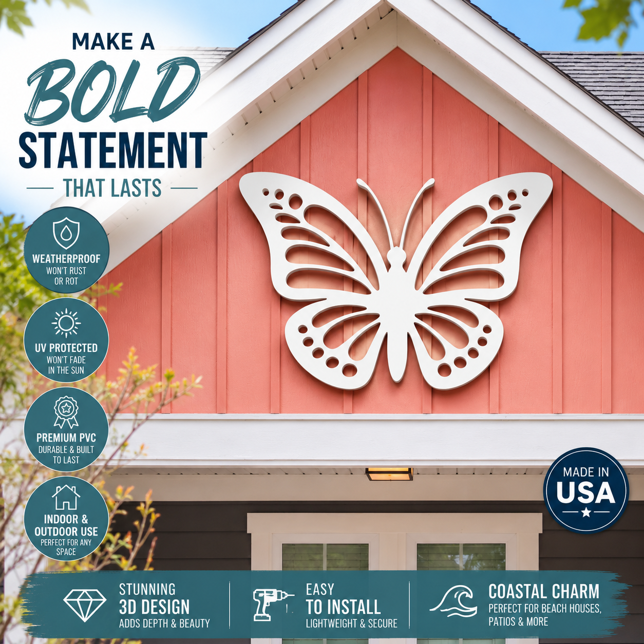 Butterfly Wall Art, Outdoor PVC Sign, Garden & Patio Decor, 1 FT to 4 FT