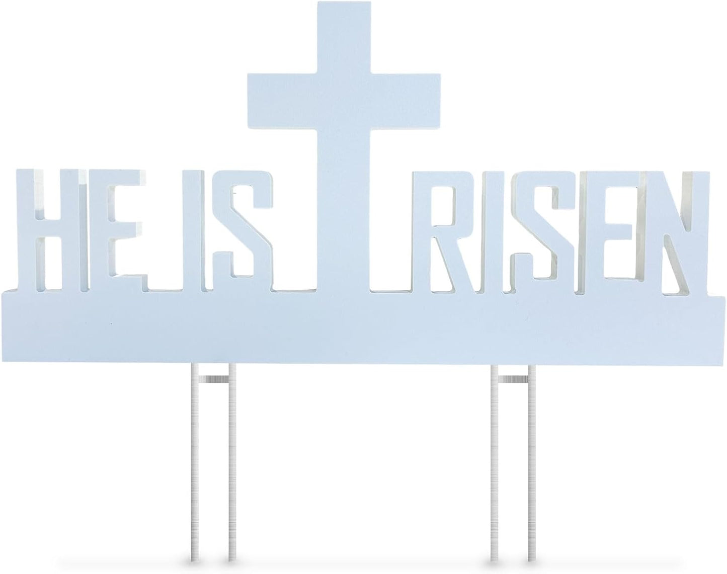 He Is Risen Outdoor Yard Sign – Easter Decorations, Weatherproof PVC with Metal Stakes, 2' x 1', for Yard, Church, or Garden Décor, White