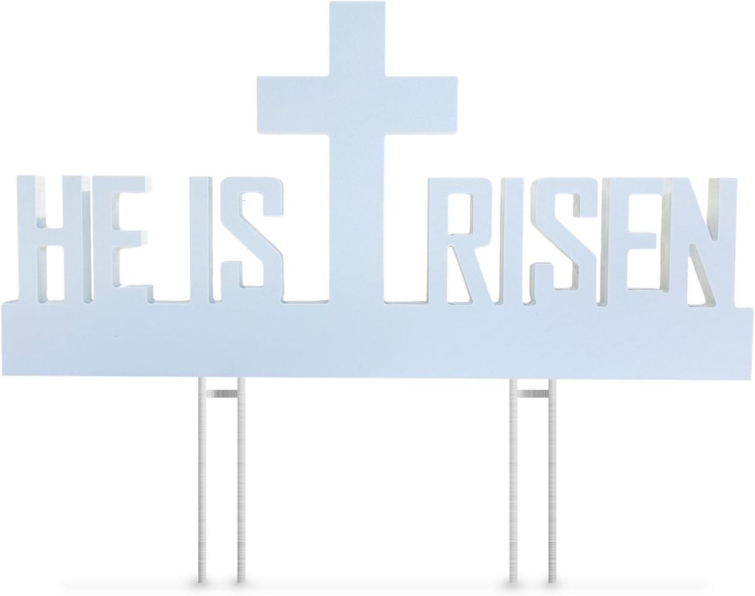 He Is Risen Outdoor Yard Sign – Easter Decorations, Weatherproof PVC with Metal Stakes, 2' x 1', for Yard, Church, or Garden Décor, White