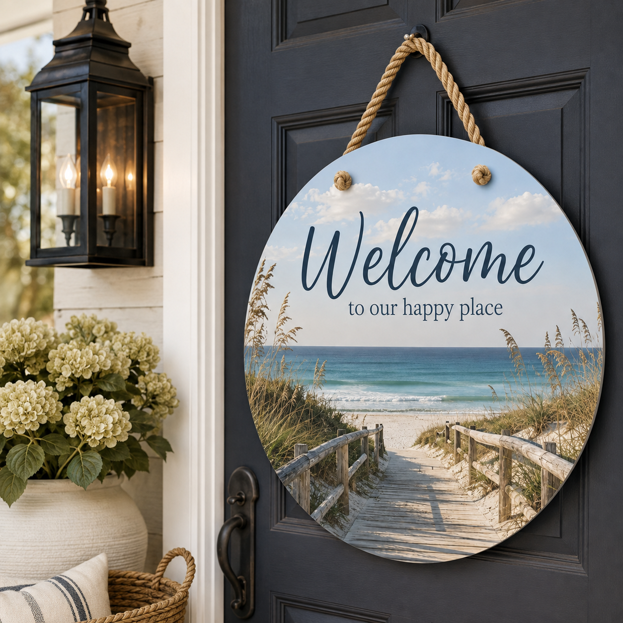 Coastal Beach Door Hanger, Welcome to our Happy Place