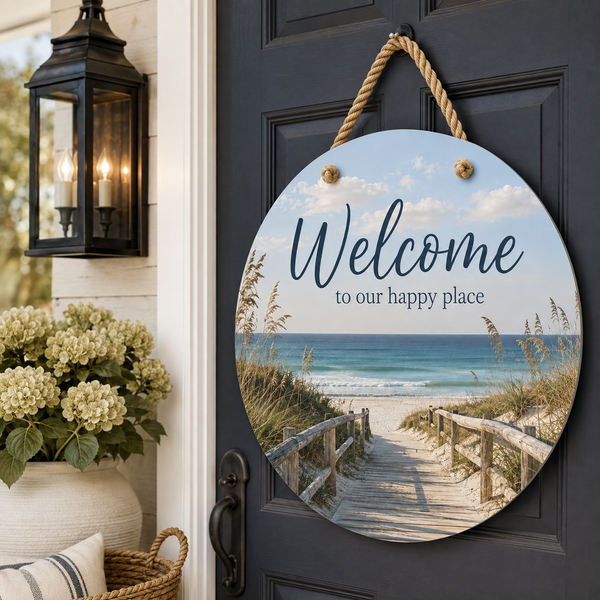 Coastal Beach Door Hanger, Welcome to our Happy Place
