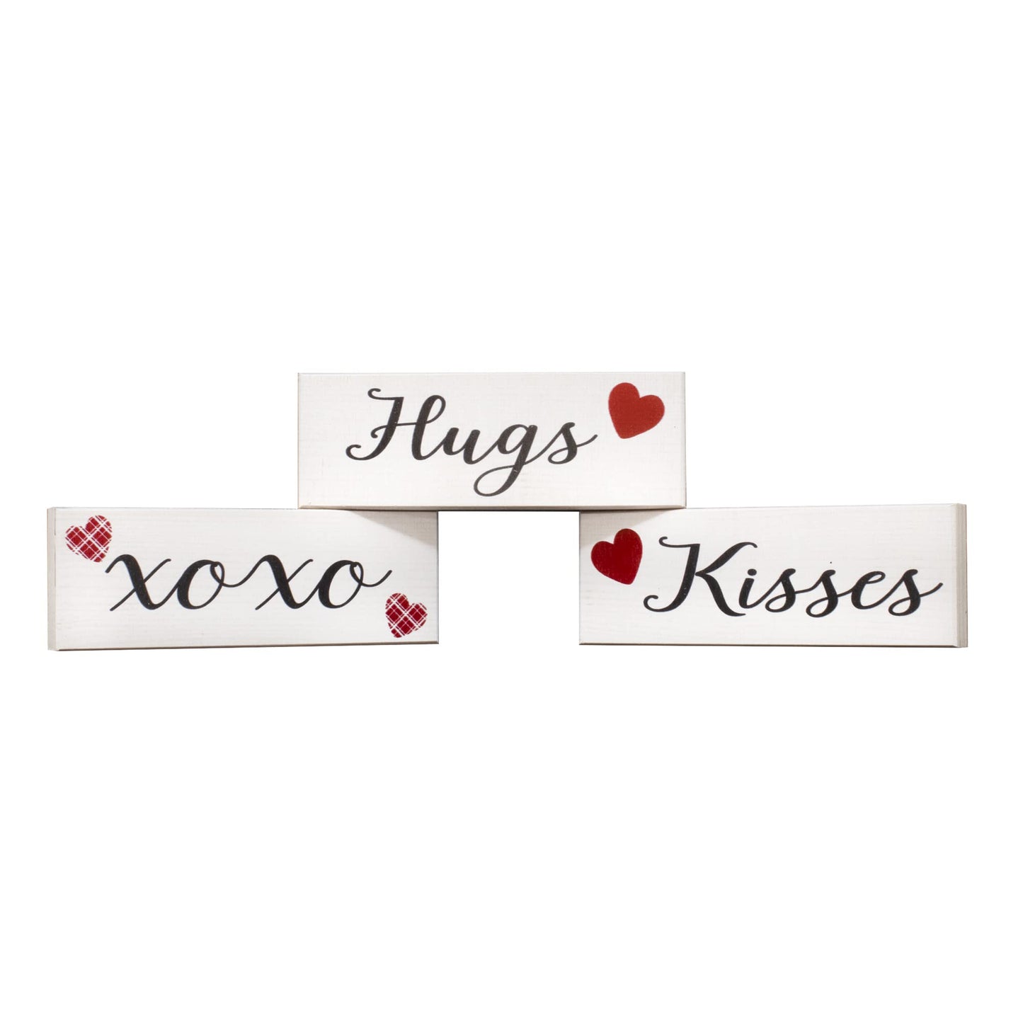Hugs and Kisses Signs, 3pc Wooden Block Set, Valentine's Day Decor