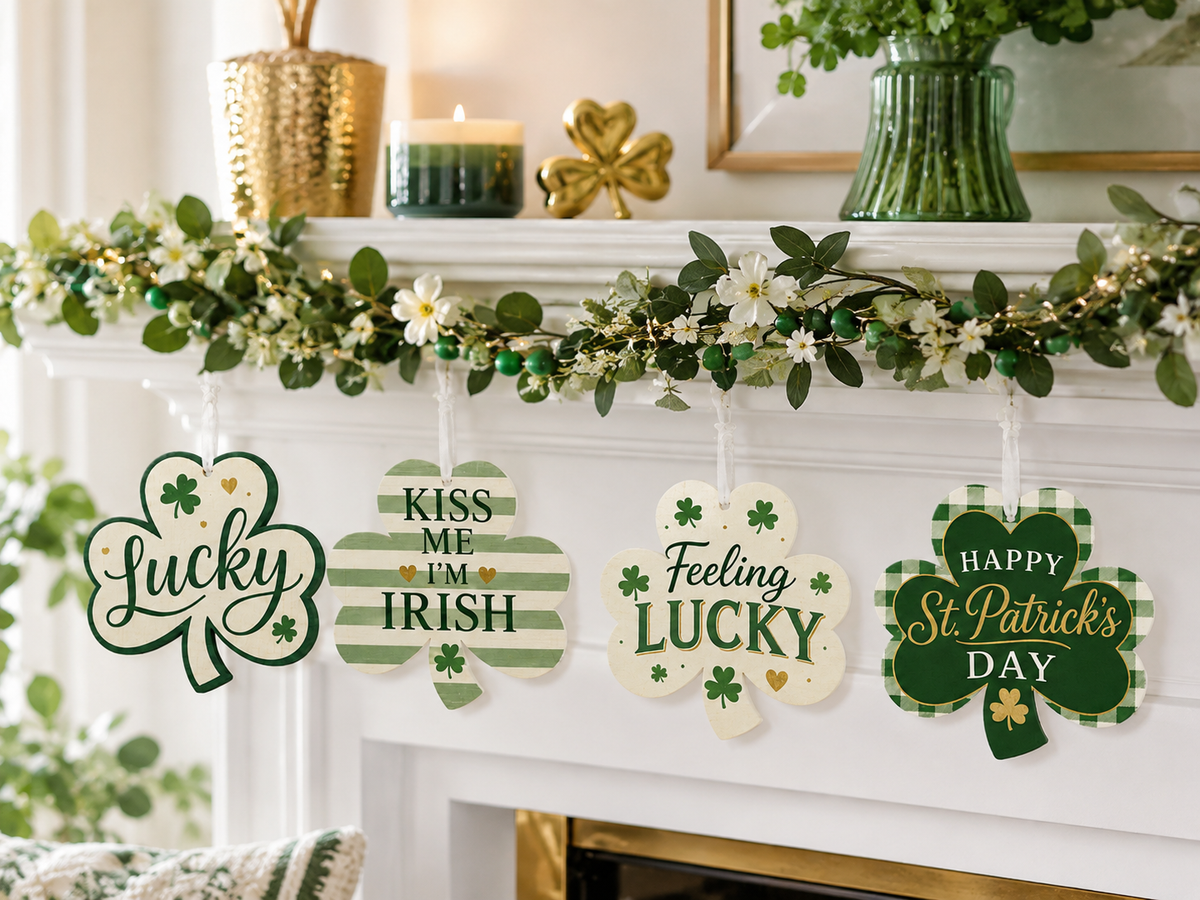 Shamrock Ornaments 4pc Set, St. Patrick's Day Decor