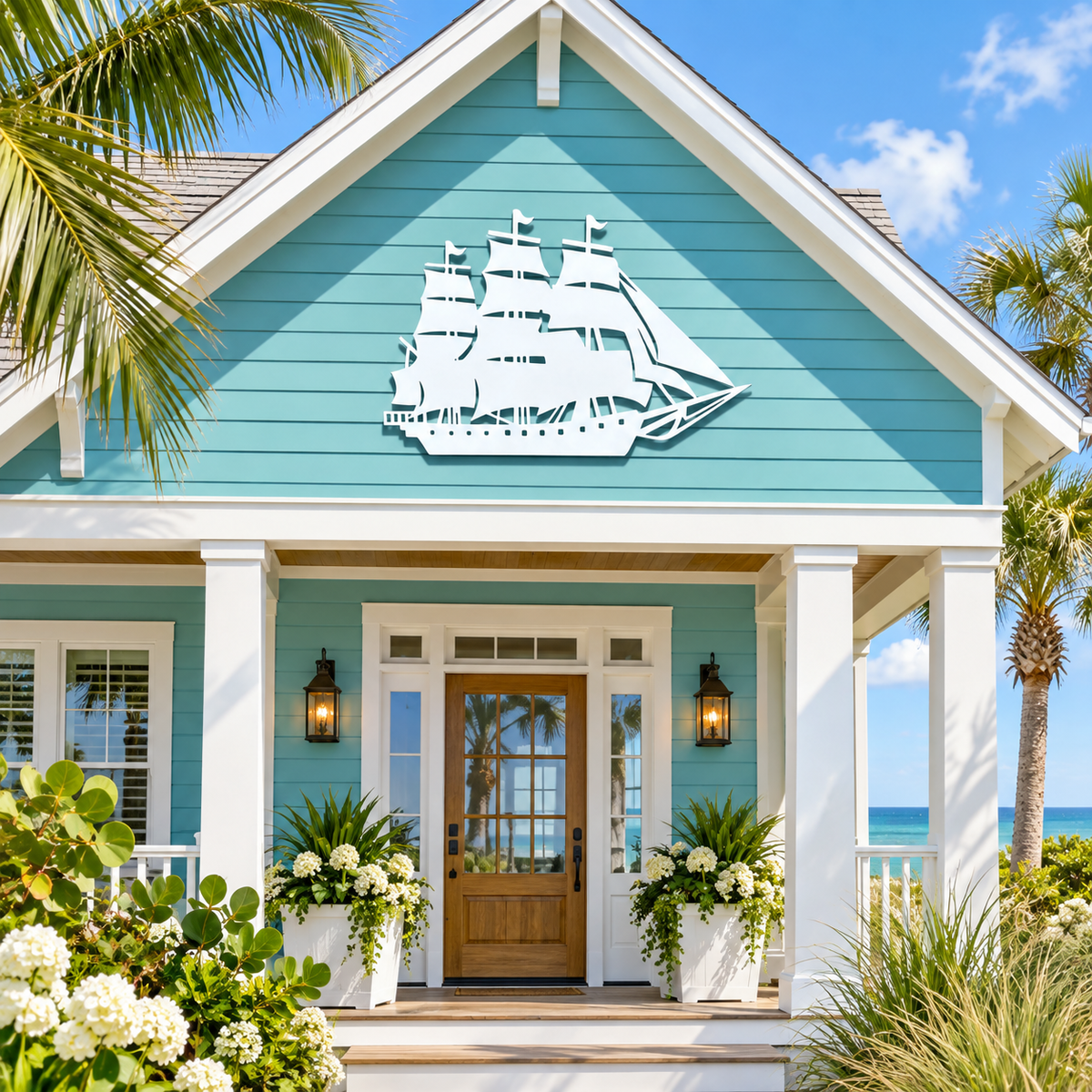 Outdoor Nautical Ship Wall Art, PVC Ship Décor for Beach House
