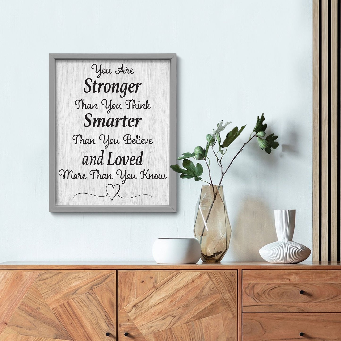 JennyGems You Are Stronger Than You Think Framed Wooden Sign, Inspirational Quote, Motivational Home and Office Decor, Encouragement, 16x20 Inches, Made in USA