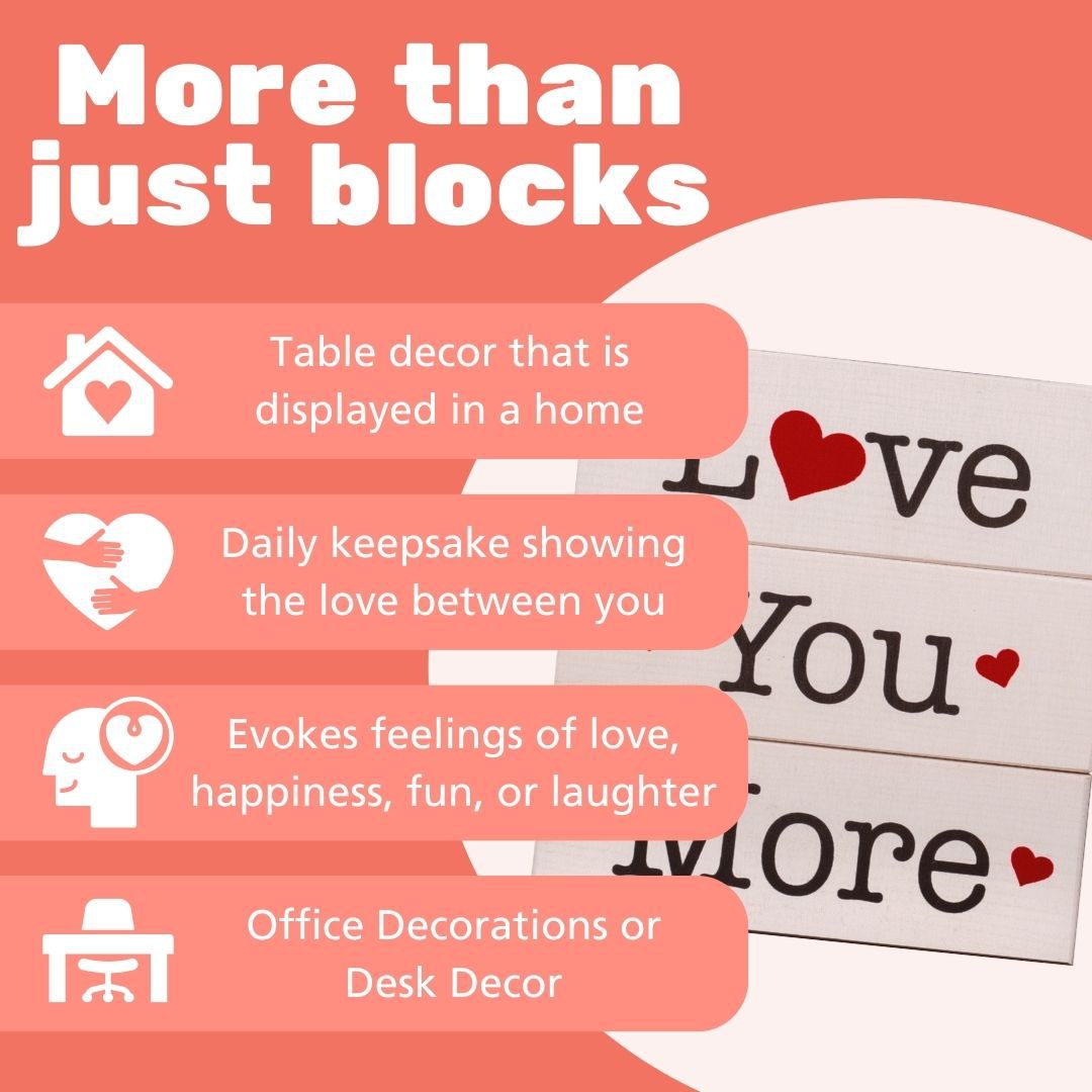 Valentines Day Decor, Love You More 3 Piece Wooden Block Sign Set