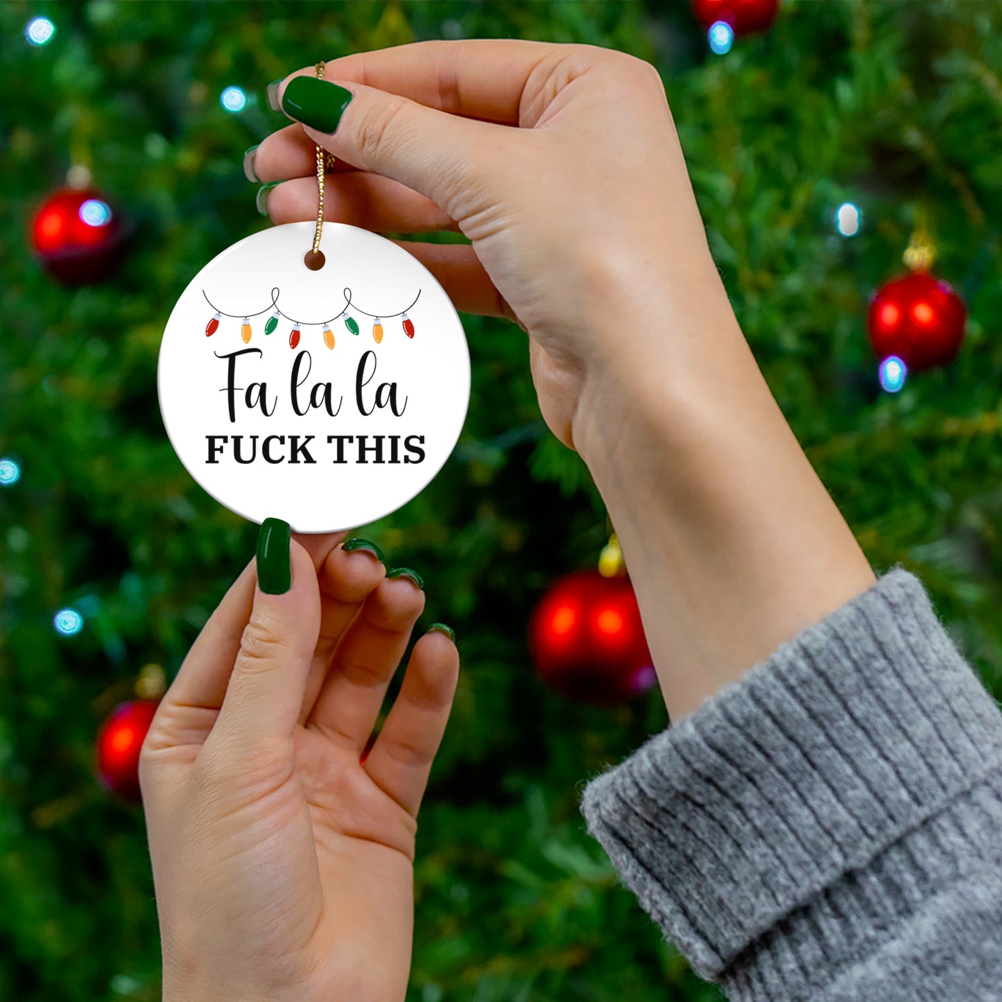 Offensive Ceramic Ornament, Funny Gag Gift for Holiday Humor - Fa la la Fuck This, Rude Christmas Ornament, Inappropriate Xmas Decoration,