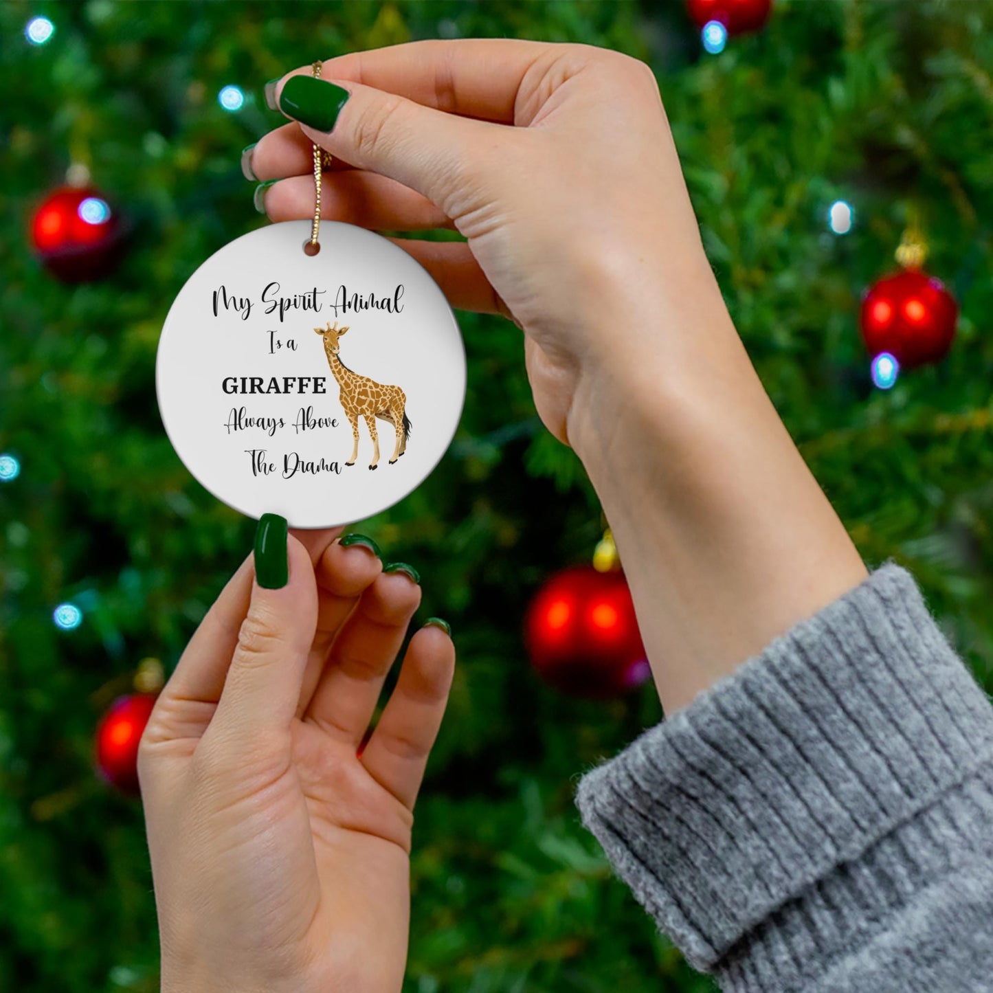 Funny Christmas Ornament - Giraffe Spirit Animal, Above the Drama, Positive Holiday Decor, Humorous Gift, Positive Message, Coworker Gift