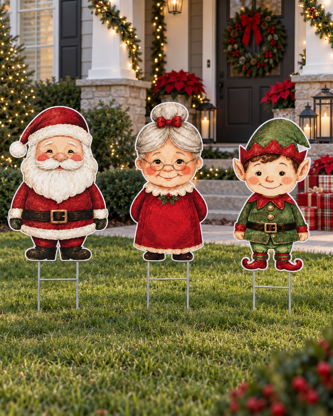 Santa Mrs Claus and Elf Yard Sign Set for Christmas