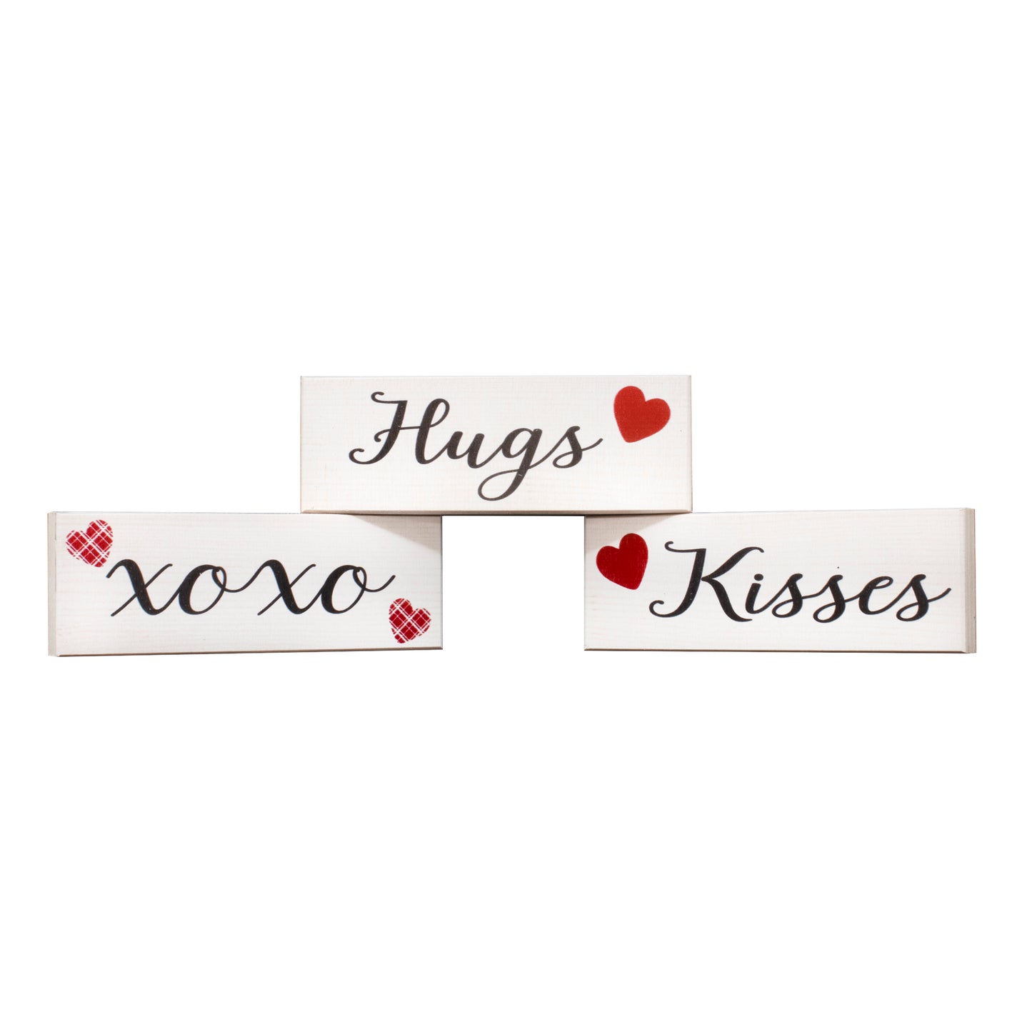 Valentines Day Decorations, Hugs Kisses Valentines Sign Decor Gift, 3 Pieces Mini Wood Block Set, Valentine's Decor, Valentine's Day Tiered Tray Table Decorations